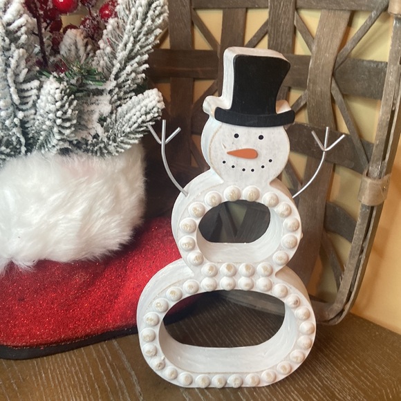 Modern Farmhouse Whitewashed Wood & Metal Winter Holiday Snowman - Picture 9 of 9